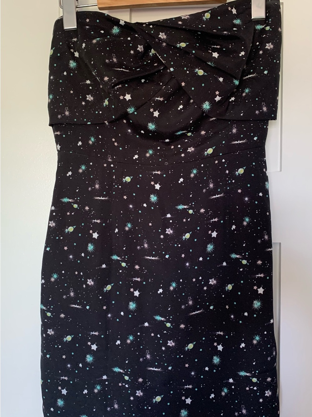 BCBGeneration Black Mini Dress with Mint & White Space Print